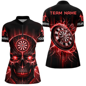 Dames Quarter-Zip Shirt met Zwart en Rood Skull Motief L1433