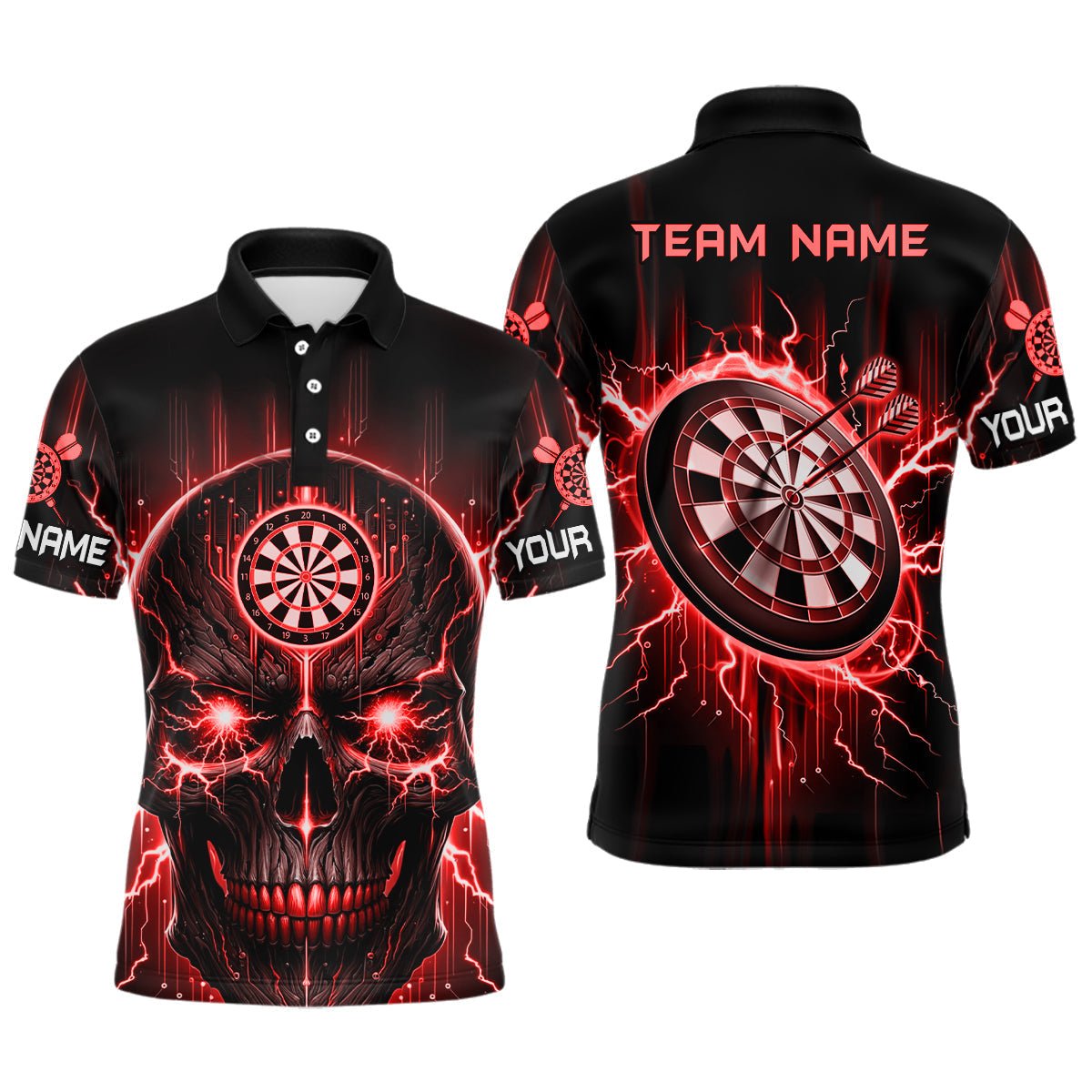 Heren Darts Polo Jersey met Zwart-Rode Skull L1433
