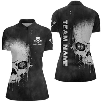 Dames Zwart-Witte Rookskull Dart Shirt met Kwartrits O870