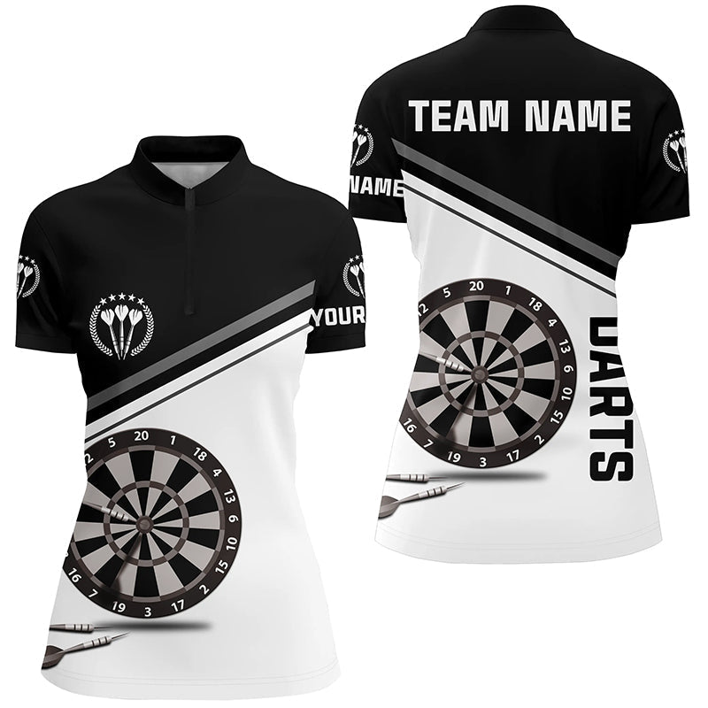 Dames Zwart-Witte Darts Poloshirt met Rits R787