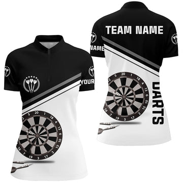 Dames Zwart-Witte Darts Poloshirt met Rits R787
