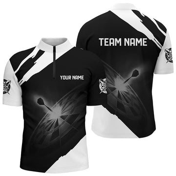 Heren Darts Shirt met Kwartrits in Zwart en Wit L1395
