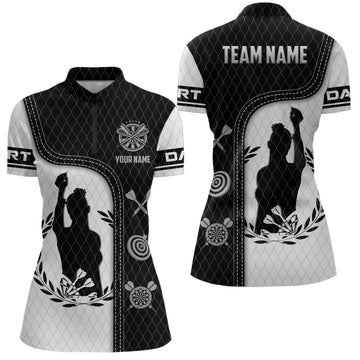 Dames 3D Darts Shirt met Kwartrits in Zwart-Wit T204