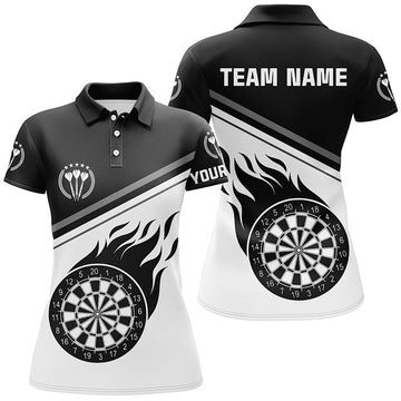 Dames Polo Shirt met Vlammen in Zwart en Wit F713