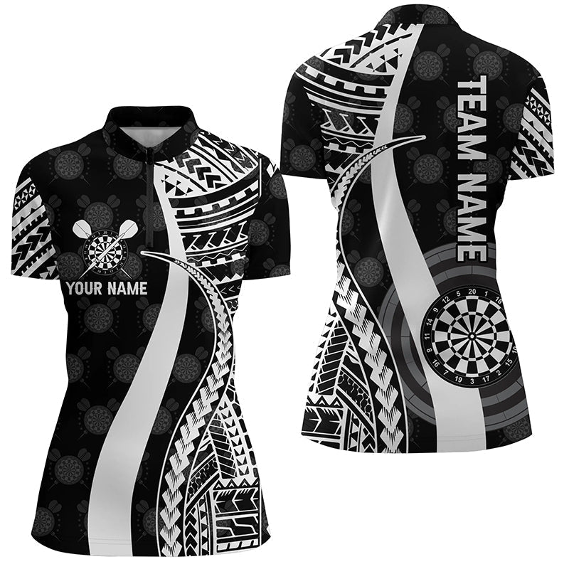 Zwart-Wit Tribale Dartshirt met 1/4 Rits voor Dames Q442