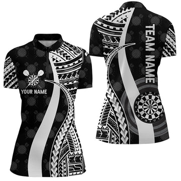Zwart-Wit Tribale Dartshirt met 1/4 Rits voor Dames Q442