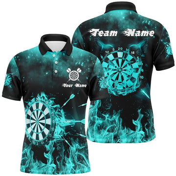Heren Poloshirt met Vuurvlammen in Turquoise L1379