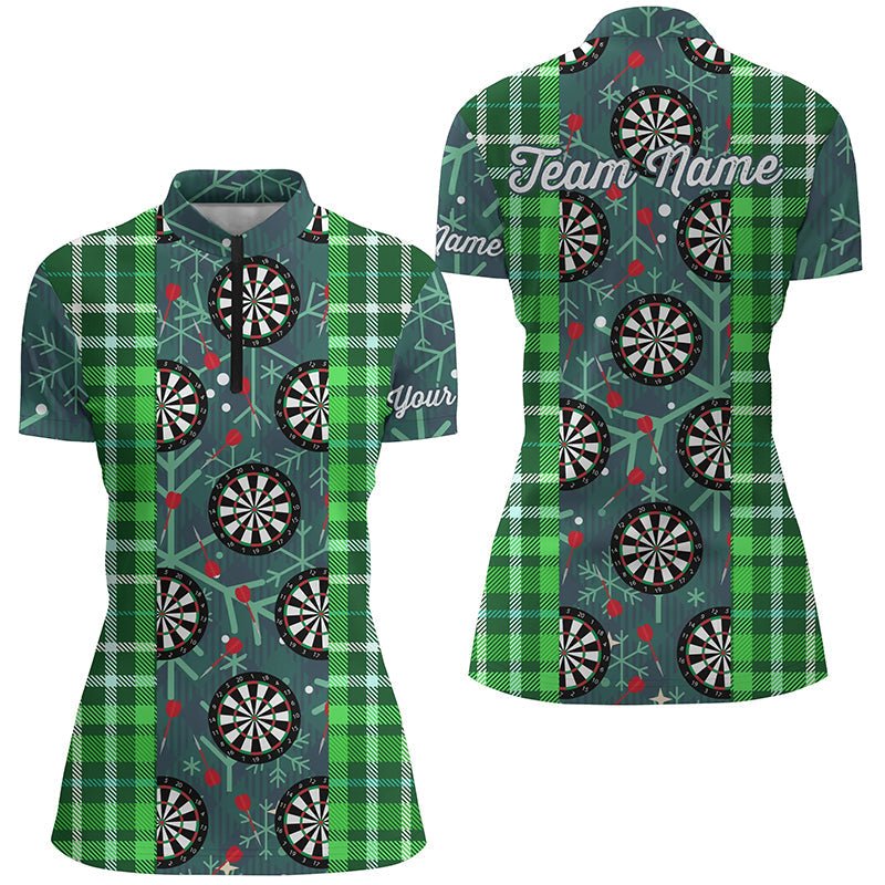 Dames Kerst Darts Flanellen Ruit Groen 1/4 Zip Shirt LDT0895 R7