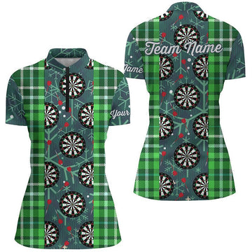 Dames Kerst Darts Flanellen Ruit Groen 1/4 Zip Shirt LDT0895 R7