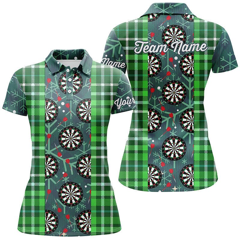 Dames Kerst Darts Flanellen Geruite Groene Polo Shirt D55