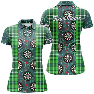 Dames Kerst Darts Flanellen Geruite Groene Polo Shirt D55