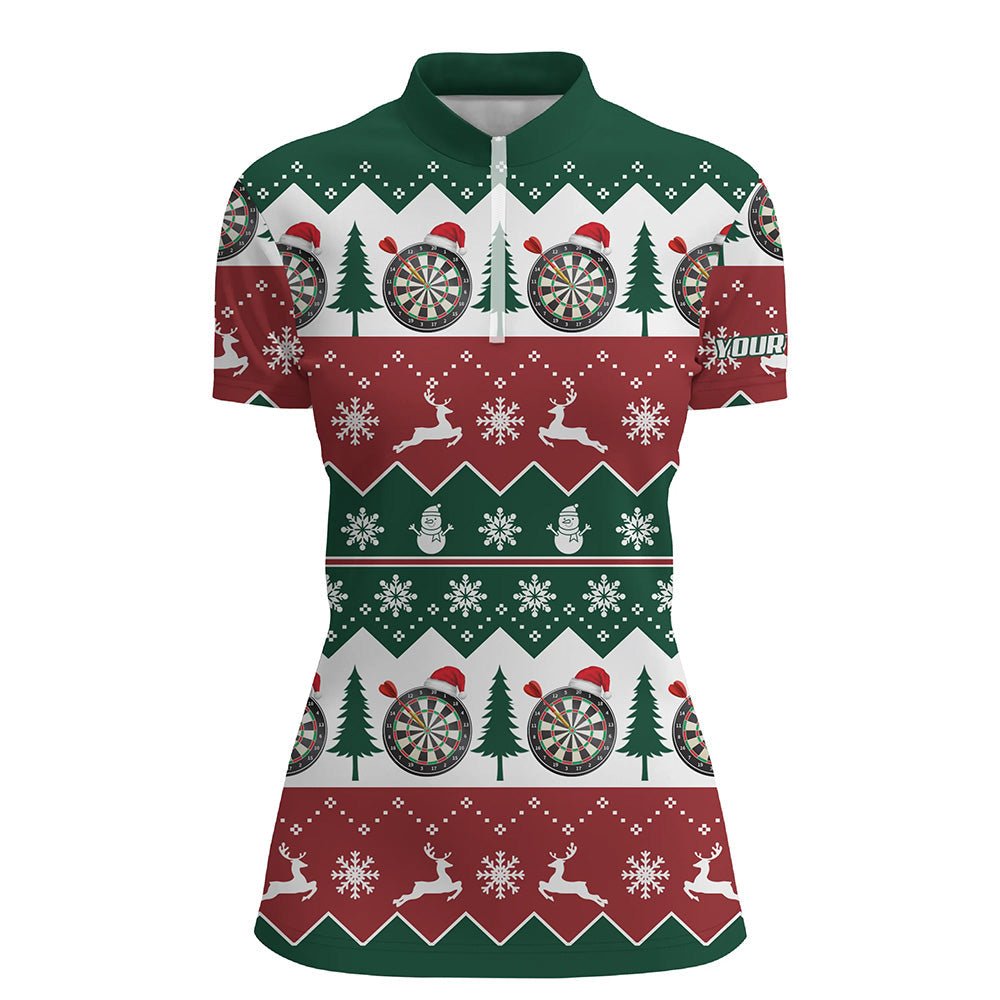 Kerstboom Sneeuwvlok Darts 1/4 Zip Shirt voor Dames M740