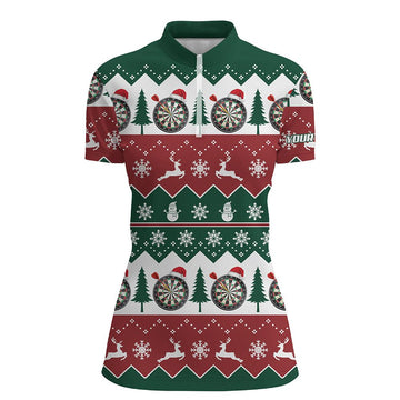 Kerstboom Sneeuwvlok Darts 1/4 Zip Shirt voor Dames M740