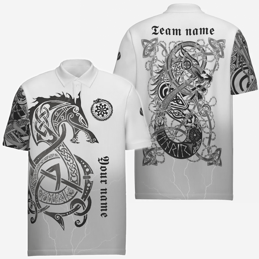 Witte Viking Dart Polo voor Mannen "Noordse Legenden" met Zee Serpent Rune vk4263