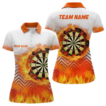 Dames Polo Shirt met Vlammen in Wit en Oranje L1459