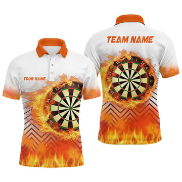 Heren Poloshirt met Vuur Darts in Wit en Oranje L1459