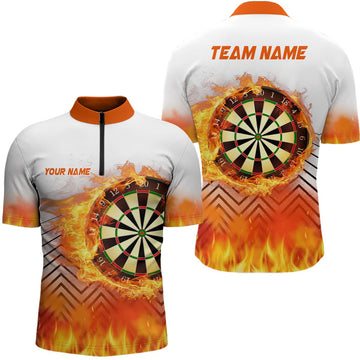Witte Oranje Vlam Darts Quarter-Zip Trui voor Mannen L1459