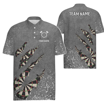 Heren Grijze Darts Polo met Kleurrijke Spetters X763