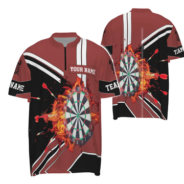 Heren Darts Shirt met Zwarte en Rode Vlammen - 1/4 Rits L246